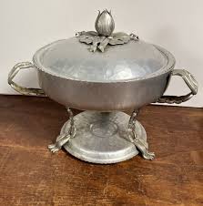 Vintage Hammered Aluminum Food Warmer Chafing Stand, Portable,￼ NO Dish 12x8" | eBay
