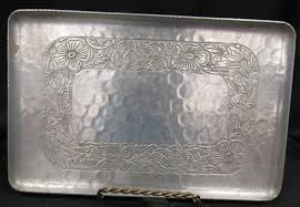 Sold at Auction: Forged Aluminum Tray With Floral Pattern, Intaglio Design by EMPC, 15 x 11, EC