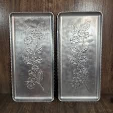 Matched Pair of Vintage Aluminum Hammered Floral Aluminum Small Rectangle Trays | eBay