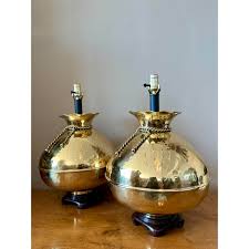 Vintage Regency Hammered Brass Bag Lamps - A Pair | Chairish