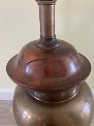 Large Brass Ginger Jar Brass and Wood Design Bottom Wood and Capped Off With Round Wood Top. Stunning. | Chairish