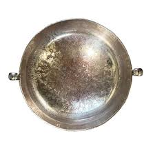 Vintage Round Silver on Copper Faux Bois Serving or Fruit ...