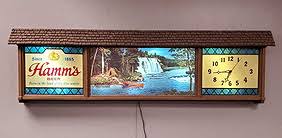 Hamm's Sky Blue Waters Lighted Sign With Clock: 66"w (roof ...
