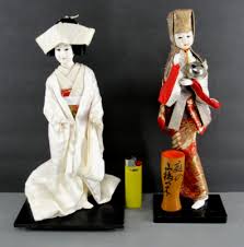 JAPANESE GEISHA GIRL WIRE FRAME NISHI DOLL FIGURINE PAIR ...