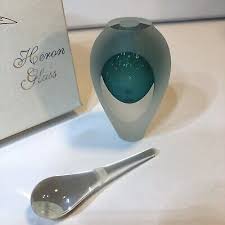HERON Art Glass Perfume Teal Colored Bottle with Dauber | eBay
