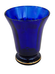 Cobalt Blue and Gold Hand Painted Art Glass Vase White ...