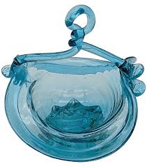 Hand Blown Blue Art Glass Footed Basket Twisted Applied ...