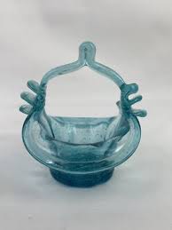 Lot of 6 Vtg Small Hand Blown Glass Baskets Blue Turquoise ...