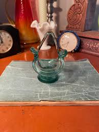 Beautiful Small Aqua Teal Blue Glass Miniature Basket - Etsy