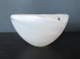 Kosta Boda Art Glass Bowl White Swirl Thick with Label ...