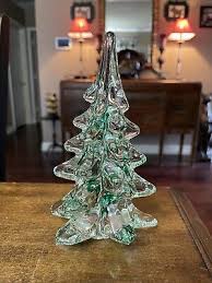 6"x3.5" Vtg Art Glass Christmas Tree Clear w/Green Swirl 5 ...
