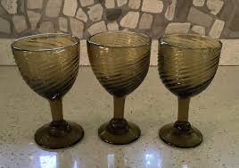 Vintage Set Of 3 Hand Blown Stemmed Glassware From Mexico ...
