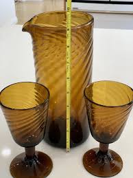 Vintage MCM Amber Swirl Pitcher Set & 2 Stem Glasses | eBay