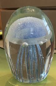 Blue Colored Blown Glass Jelly Fish Paperweight 4” Glow In ...