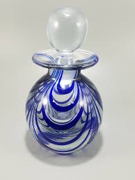 Vintage MMA Art Glass Hand Blown Perfume Bottle Blue White ...