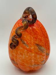 Studio Hand Blown Art Glass Orange Pumpkin Sculpture w/ Swirly Stem Santa Fe 10" | eBay