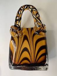 BLOCK CRSTAL TIGER STRIPE ART GLASS PURSE VASE - “ELIZABETH”, VINTAGE | eBay