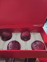 Set of 4 RAISED DESIGN Ruby Glass w/ Crystal Clear Stem Wine ...