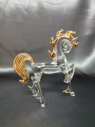 Clear Glass Horse Figurine Gold Detail Prancing Horse Figure ...