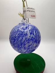 Handblown Art Glass Blue and White Speckled Ornament with ...