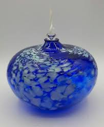 Vintage Studio Hand Blown Glass Oil Lamp Multi Blue Colors W ...