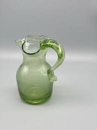 Vintage Handblown Green Ruffled Small Art Glass Pitcher 5.25” | eBay
