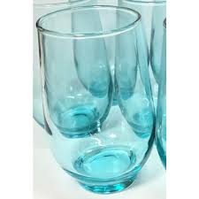 Stemless Aquamarine Goblets- Set of Eight | Chairish
