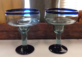 Set of 2 Mexican Hand Blown Margarita Glassware Cobalt Blue ...