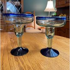 Vintage Mexican Glass Margarita Glassware Cobalt Blue Rim ...