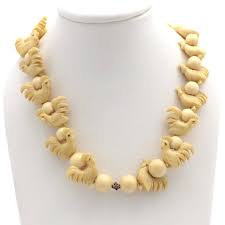 Vintage Carved Resin Rooster Chicken Hen Bead Necklace 21in ...