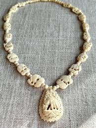 Vintage Carved Beaded Elephants Necklace, Excellent ...