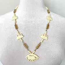 Elephant Bead Necklace: 26-inch Mixed Material Statement ...