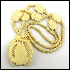 Vintage Carved Bone Dragon Heads Bead Necklace. For Sale at ...