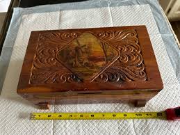 Vintage Ornately Carved Cedar Jewelry Document Box With ...