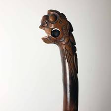 Oriental dragon carved walking stick with a loose ball in its mouth — Antique and Unique