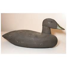 Antique hand carved wood Folk Art hollow body black duck ...