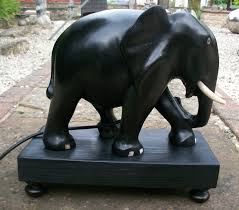 LARGE[5.4kg]ANTIQUE EBONY HAND CARVED WOODEN ELEPHANT TABLE ...