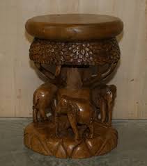 Vintage Hand Carved Elephant Stool with Ornate Decoration ...