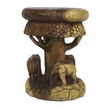 Wood Stool of Elephants Around a Tree from ... - UNICEF Market
