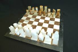 VINTAGE HANDCARVED WHITE & BROWN MARBLE STONE AZTEC CHESS ...