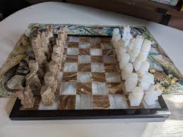 Onyx Stone Carved Vintage Mid Modern Century Chess Set ...