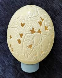 UNIQUE hand carved ostrich egg with elephant and forest ...