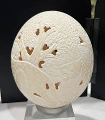 Vintage Collectible Hand Carved Ostrich Egg Tiger Design ...
