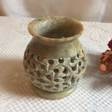 Vintage Etched Carved Stone Candle Holder. Separate Base to ...