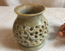 Vintage Etched Carved Stone Candle Holder. Separate Base to ...