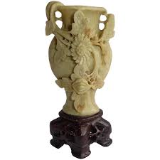 Chinese Soapstone Vase Hand Carved Floral Design. For Sale ...