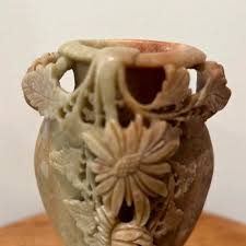 Antique Chinese Floral Carved Soapstone Vase | Chairish