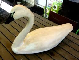 Vintage Carved Wood White Swan Duck Decoy Unknown ...