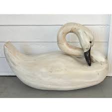 Large Carved and Paint Decorated Wood Swan Decoy | Chairish