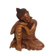 Balinese Hand-Carved Wood Buddha Statuette - Relaxing ...